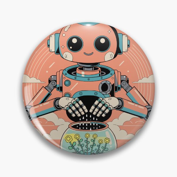 Item preview, Retro Robot Gardener | Cute 80s Vintage Robot with Neon Plants | Futuristic Aesthetic Sticker designed and sold by inkfusionhub99.