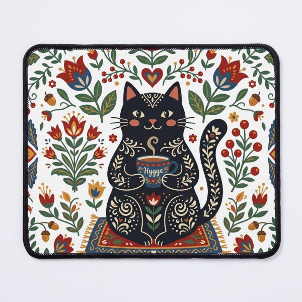 Item preview, Hygge Cat Drinking Tea - Scandinavian Folk Art Cozy Vibe designed and sold by Retro Mood Co.