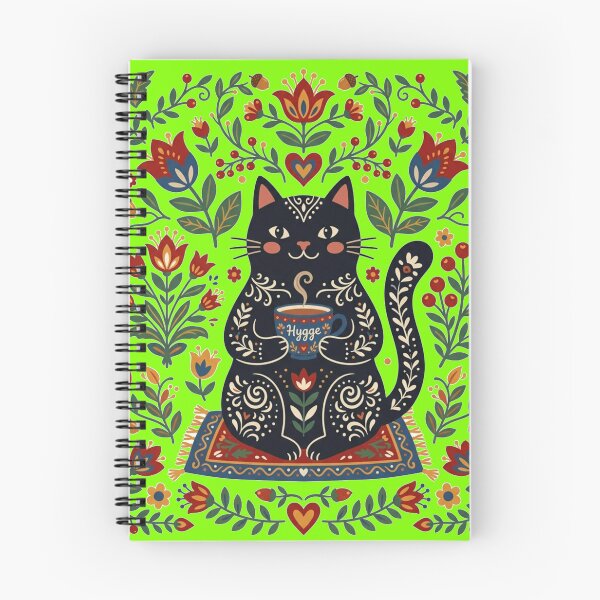 Item preview, Hygge Cat Drinking Tea - Scandinavian Folk Art Cozy Vibe designed and sold by Retro Mood Co.