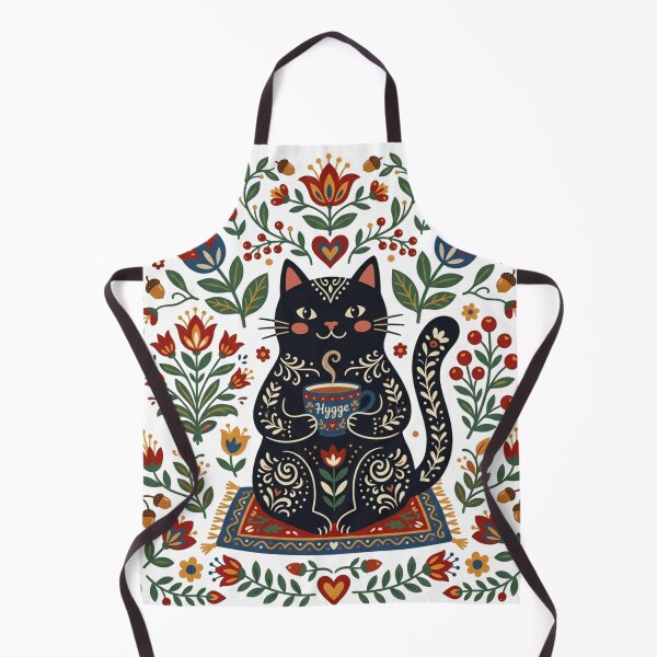 Item preview, Hygge Cat Drinking Tea - Scandinavian Folk Art Cozy Vibe designed and sold by Retro Mood Co.