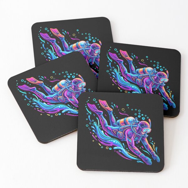 Item preview, Neon Scuba Diver Underwater Adventure Art – Colorful Ocean Diving Design designed and sold by PlumArtDesign.