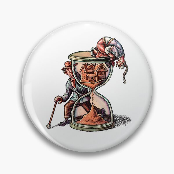 Item preview, An elderly man and woman look into giant hourglass, where the sand in the top is shaped like a house, to depict retirement financing designed and sold by LisaHaney.