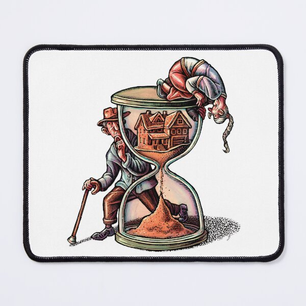 Item preview, An elderly man and woman look into giant hourglass, where the sand in the top is shaped like a house, to depict retirement financing designed and sold by LisaHaney.