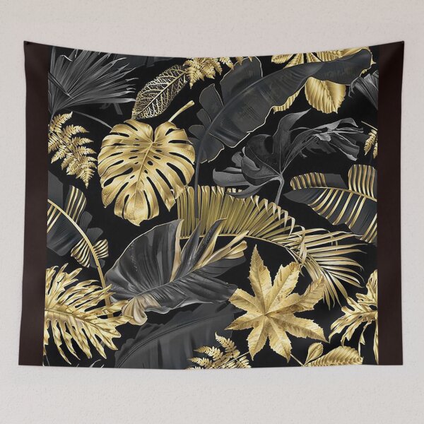 Item preview, Dark Tropical Leaves Seamless Pattern – Gold & Black Botanical Design designed and sold by 555Design.