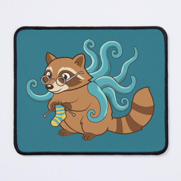 Item preview, Funny Octopus Raccoon Knitting a Sock Cartoon Art designed and sold by MADBULL7.