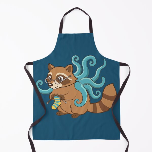 Item preview, Funny Octopus Raccoon Knitting a Sock Cartoon Art designed and sold by MADBULL7.