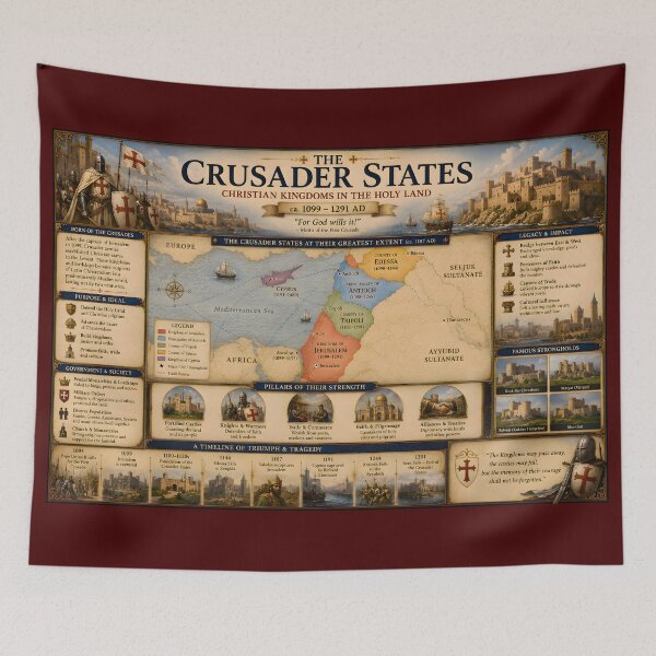 Item preview, The Crusader States Map Poster | Kingdom of Jerusalem, Antioch, Edessa & Tripoli Medieval History Art designed and sold by RockyLambda.