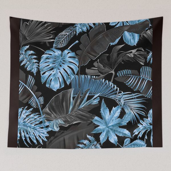 Item preview, Dark Tropical Leaves Seamless Pattern – Teal Blue & Black Botanical Design designed and sold by 555Design.
