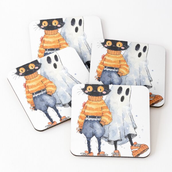 Item preview, Black cat and ghost designed and sold by HegArt23.