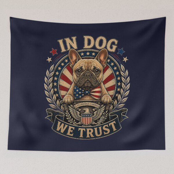 Item preview, In Dog We Trust Patriotic French Bulldog American Flag designed and sold by PetsArt.