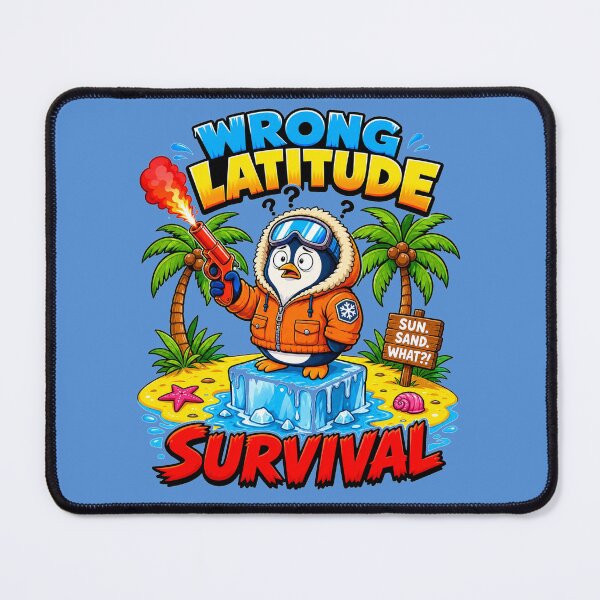 Item preview, Wrong Latitude Survival – Funny Lost Penguin Desert Island Flare Gun Art designed and sold by puzzell.