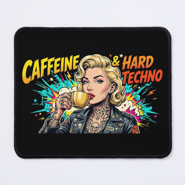 Item preview, Caffeine And Hard Techno Underground Rave Girl designed and sold by SPAZE-Typo.
