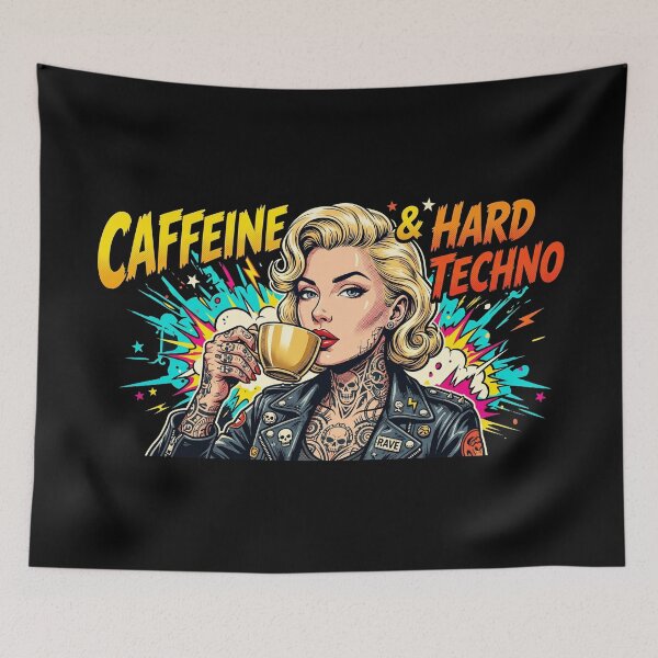 Item preview, Caffeine And Hard Techno Underground Rave Girl designed and sold by SPAZE-Typo.