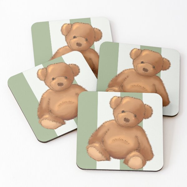 Item preview, Teddy bear on soft sage green stripe designed and sold by OhNoNotAgain42.