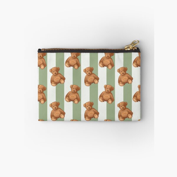 Item preview, Teddy bear on soft sage green stripe designed and sold by OhNoNotAgain42.