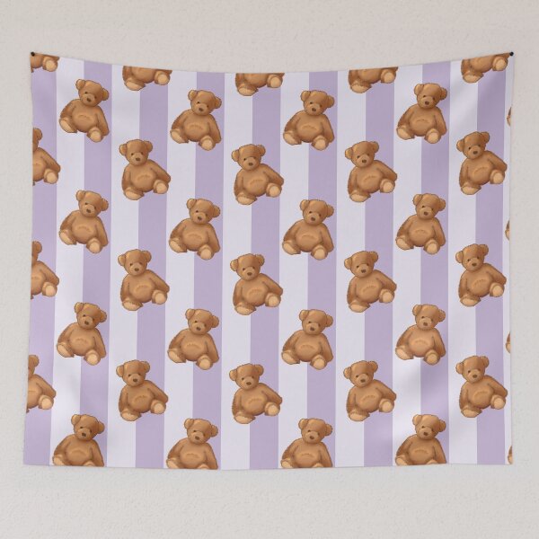 Item preview, Teddy bear on soft lavender stripe designed and sold by OhNoNotAgain42.