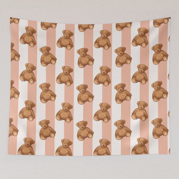 Item preview, Teddy bear on soft peach stripe designed and sold by OhNoNotAgain42.