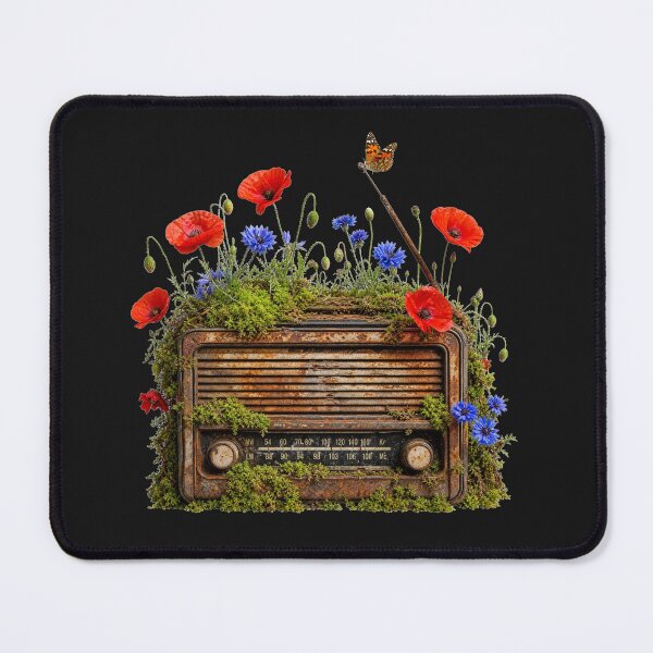 Item preview, Vintage Rusty Radio with Wildflowers – Poppies, Cornflowers and Butterfly Art designed and sold by puzzell.