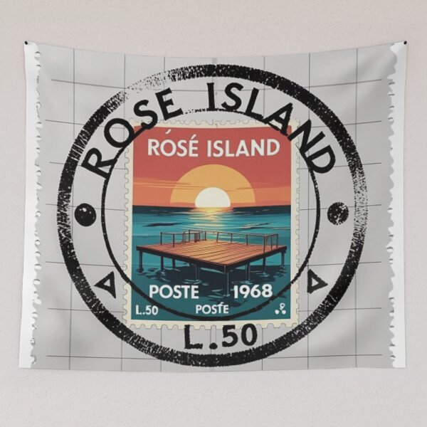 Item preview, Vintage Rose Island Stamp 1968 Republic Retro Travel Art designed and sold by RareVisuals.