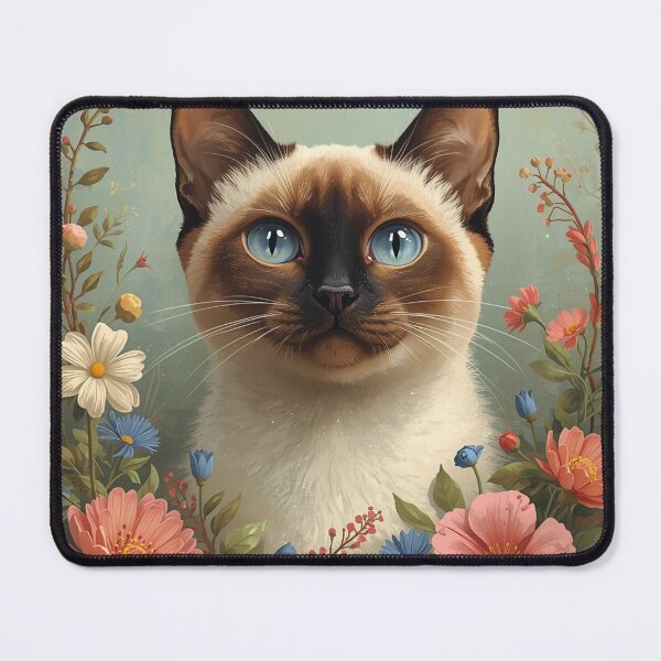 Item preview, Siamese Cat in Pink and Blue Flowers designed and sold by Prints by Mat.