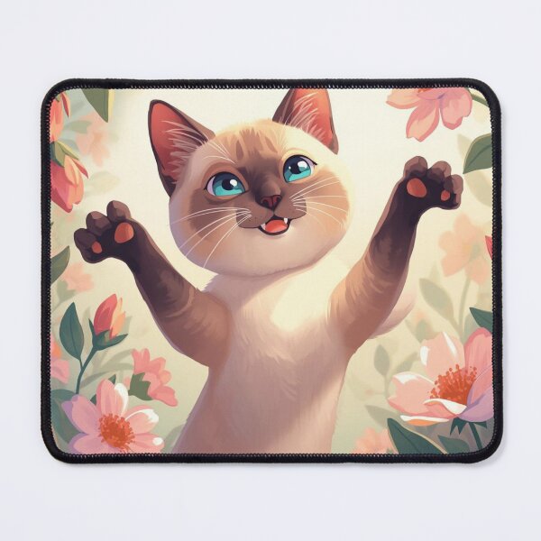 Item preview, Siamese Cat with Blue Eyes in Pink Flowers designed and sold by Prints by Mat.