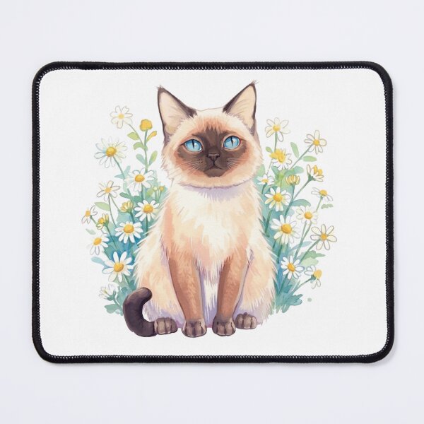 Item preview, Siamese Cat Sitting Quietly in Floral Blooms designed and sold by Prints by Mat.