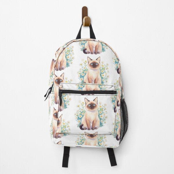 Item preview, Siamese Cat Sitting Quietly in Floral Blooms designed and sold by Prints by Mat.