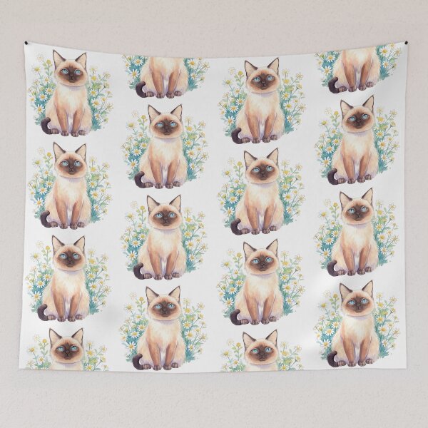 Item preview, Siamese Cat Sitting Quietly in Floral Blooms designed and sold by Prints by Mat.