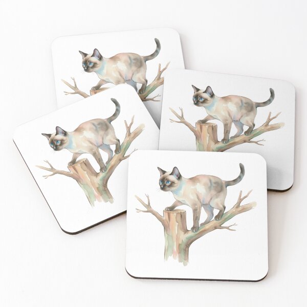 Item preview, Siamese Cat Perched on Tree Branch Blue Eyes designed and sold by Prints by Mat.