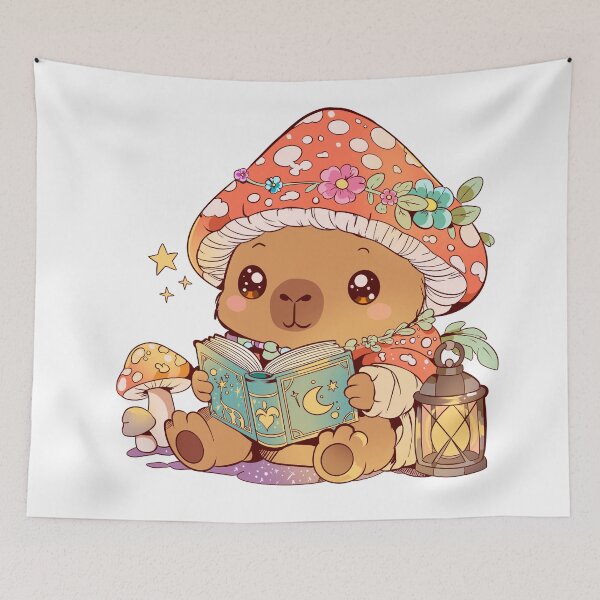 Item preview, Cottagecore capybara wizard – cozy mushroom book lover designed and sold by StudioPeachPop.