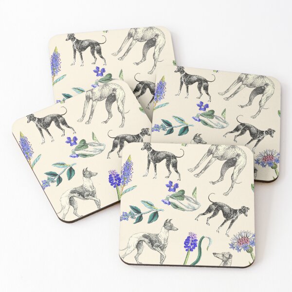 Item preview, Greyhound Dogs and Blue Flowers - Vintage Botanical and Animal Illustration Collage on Ecru Background designed and sold by CanisArt.