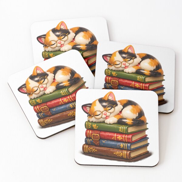 Item preview, Aesthetic 3D Calico Cat Sleeping on Books Bookworm Art designed and sold by MIROUZ2000.