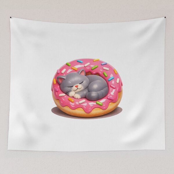 Item preview, Aesthetic 3D British Shorthair Cat Sleeping in Pink Donut Sticker designed and sold by MIROUZ2000.