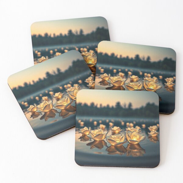 Item preview, Glowing Lotus Flowers on Calm Lake Reflection Art designed and sold by IntelliMindDesigns.