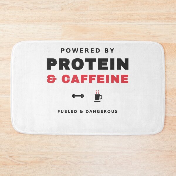 Item preview, Powered By Protein & Caffeine — Funny Gym Coffee Workout Tee designed and sold by UrbanPrintVibes.
