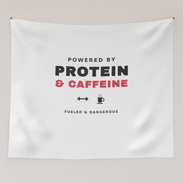 Item preview, Powered By Protein & Caffeine — Funny Gym Coffee Workout Tee designed and sold by UrbanPrintVibes.
