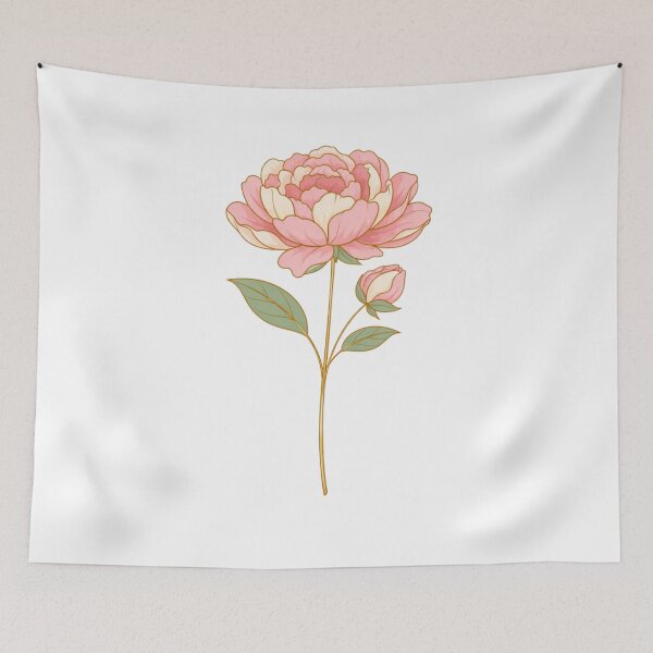 Item preview, Soft Pink & Cream Peony – Gold Line Art Botanical Illustration designed and sold by Joyfulfabric.