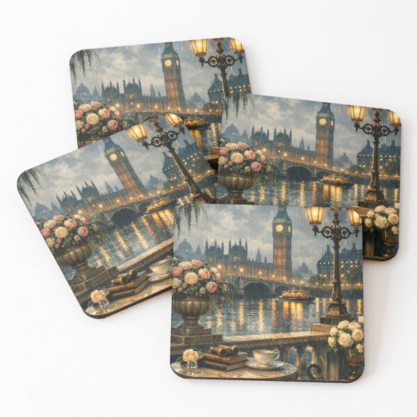 Item preview, Romantic Rainy London Old Money Wallpaper – Elegant Thames Night with Big Ben designed and sold by Ve & Co.