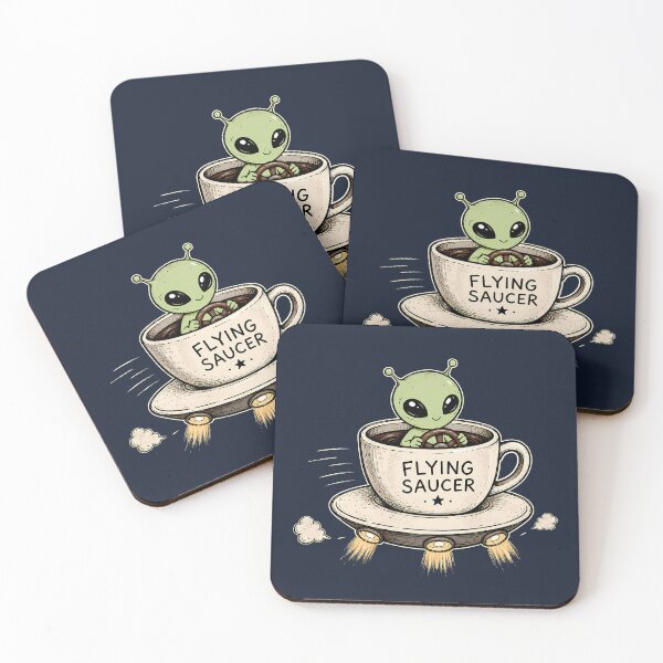 Item preview, Flying Saucer Coffee Alien Retro UFO Illustration designed and sold by Infinitee8hirts.