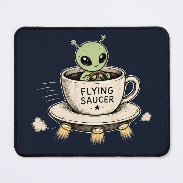 Item preview, Flying Saucer Coffee Alien Retro UFO Illustration designed and sold by Infinitee8hirts.