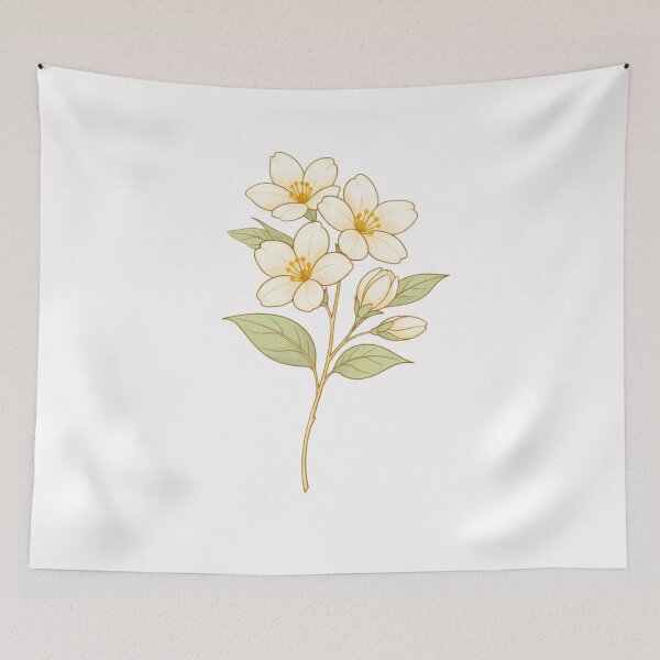 Item preview, Gold Line Art Jasmine – Elegant Minimal Floral Illustration designed and sold by Joyfulfabric.