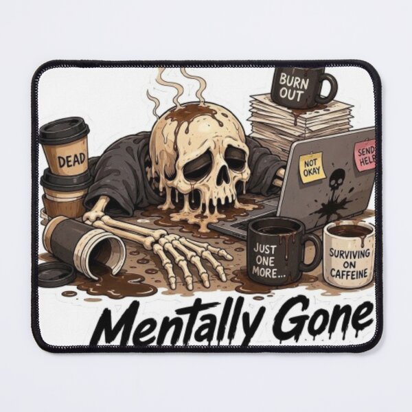 Item preview, Mentally Gone Skeleton Burnout Coffee Addiction Meme designed and sold by Northern Glow Art.