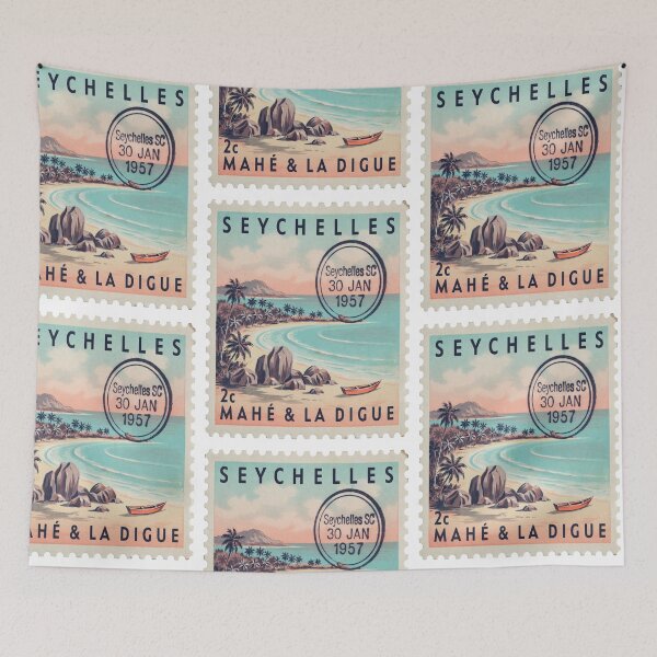 Item preview, Seychelles Coastal Postage Stamp Retro Travel Sticker designed and sold by stickercuffs.