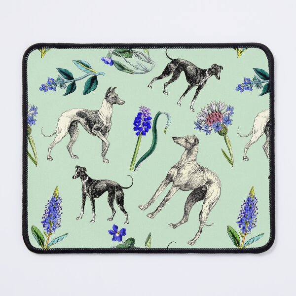 Item preview, Greyhound Dogs and Blue Flowers - Vintage Botanical and Animal Illustration Collage on Mint Background designed and sold by CanisArt.