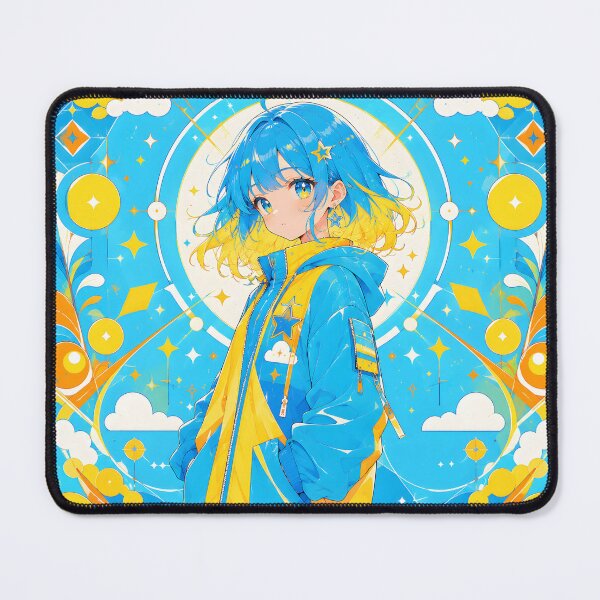 Item preview, Anime girl with blue and yellow hair wearing a jacket (by diwizuli) designed and sold by Diwi Zuli.