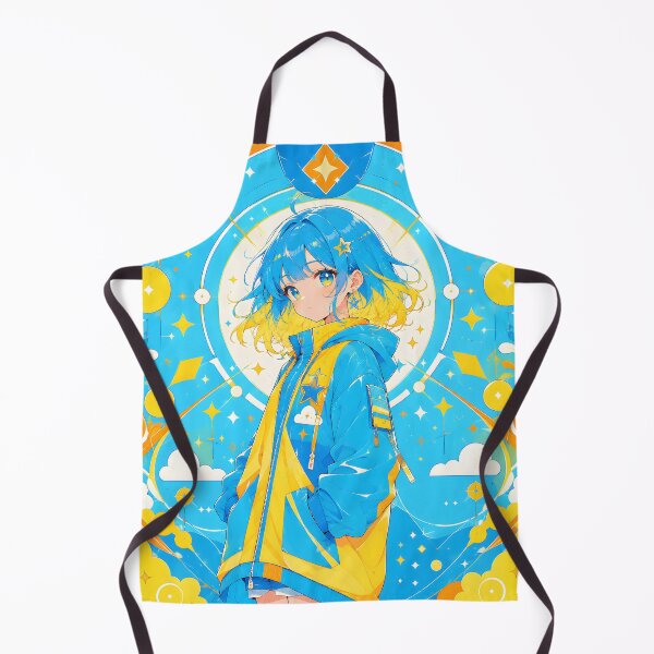 Item preview, Anime girl with blue and yellow hair wearing a jacket (by diwizuli) designed and sold by Diwi Zuli.