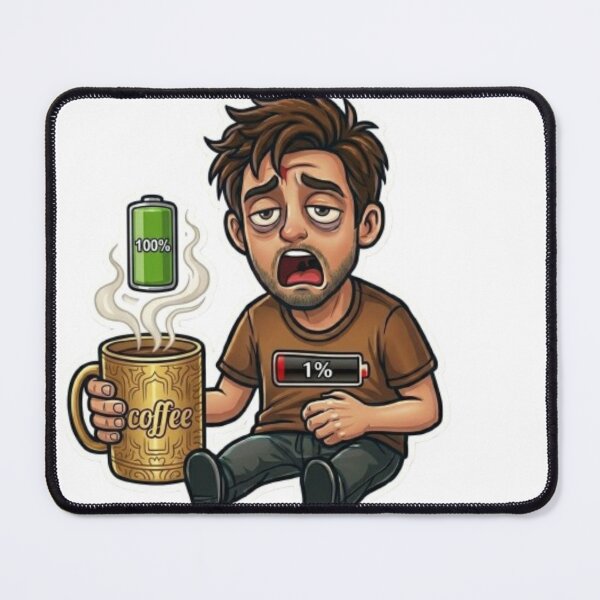 Item preview, Funny Coffee Battery 1 Percent Tired Man Morning Caffeine Meme designed and sold by Northern Glow Art.