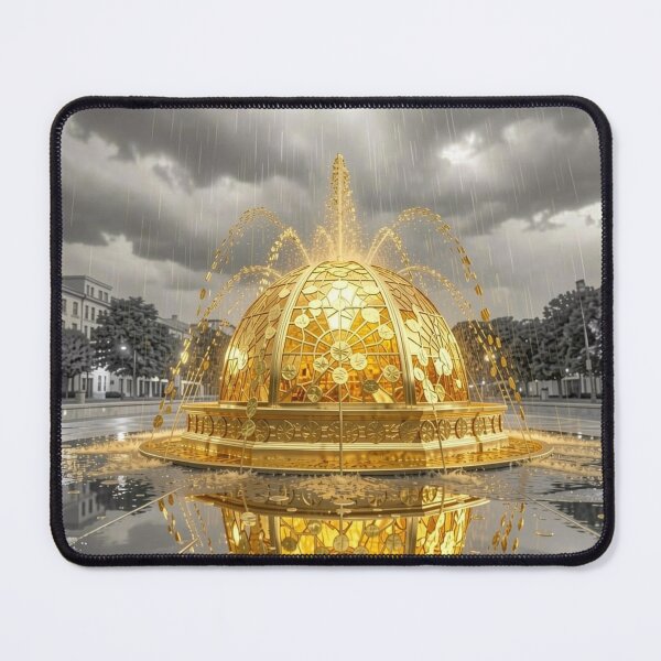 Item preview, Golden Coin Fountain in the Rain – Opulent Luxury Fantasy Art designed and sold by Pioneer Spirit Market.