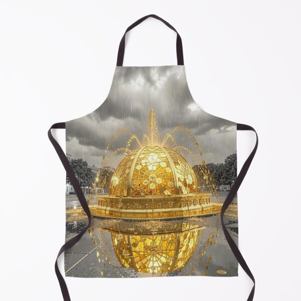 Item preview, Golden Coin Fountain in the Rain – Opulent Luxury Fantasy Art designed and sold by Pioneer Spirit Market.
