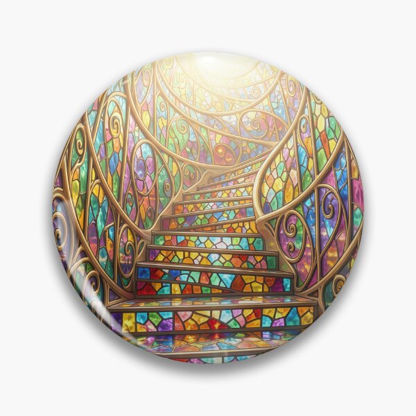 Item preview, Rainbow Stained Glass Spiral Staircase to Light – Fantasy Ascension Art designed and sold by Pioneer Spirit Market.